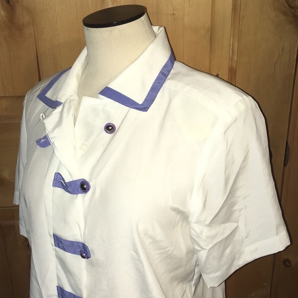 LIZ BAKER White Periwinkle Trim Vntg Blouse VGUC 6 - Picture 4 of 7